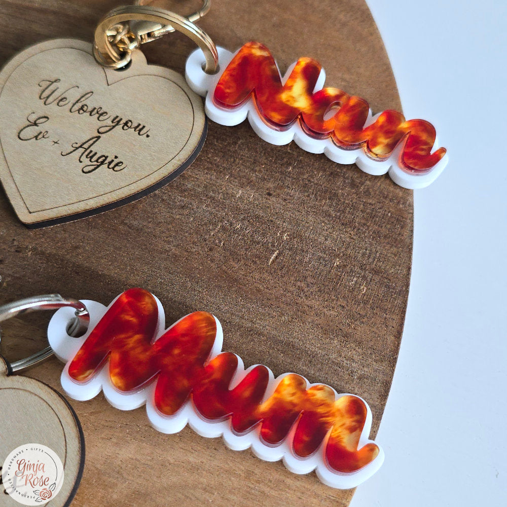 Mother's Day | Wooden Heart Bag Charm/ Keyring