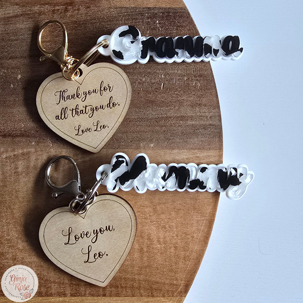 Mother's Day | Wooden Heart Bag Charm/ Keyring