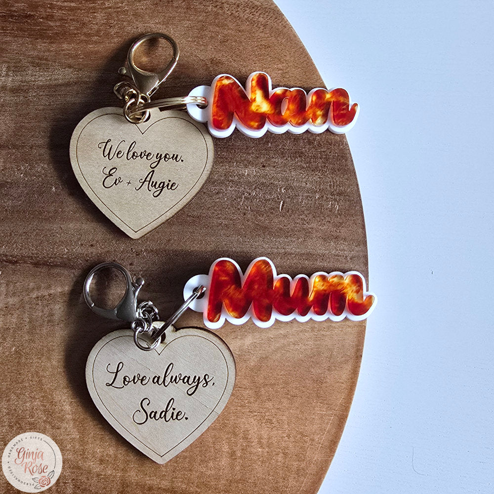 Mother's Day | Wooden Heart Bag Charm/ Keyring