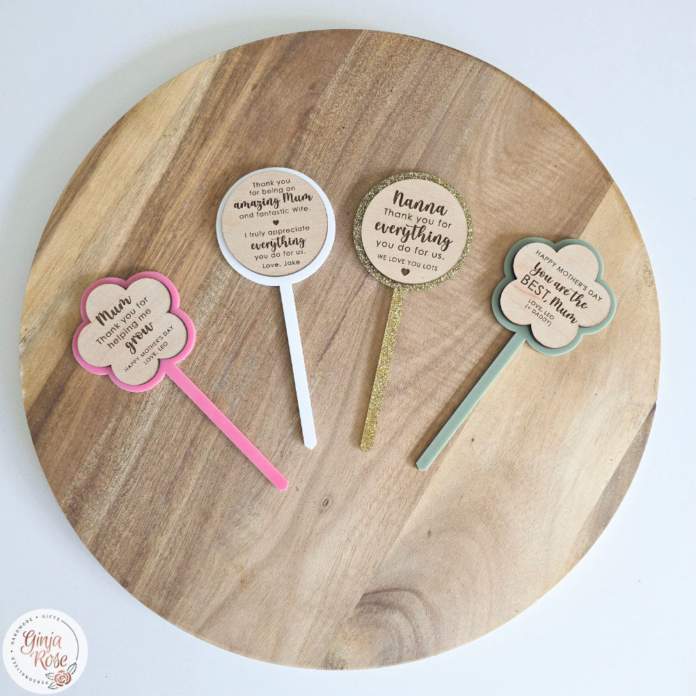 Mum's | Assorted Small Acrylic Stakes (for plant pots, gift baskets etc)