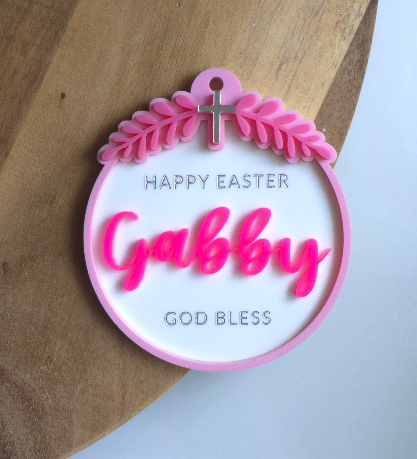 Easter | Round, All Acrylic with Cross - Gift Tag