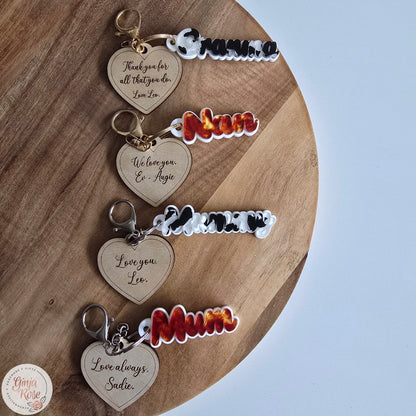Mother's Day | Wooden Heart Bag Charm/ Keyring
