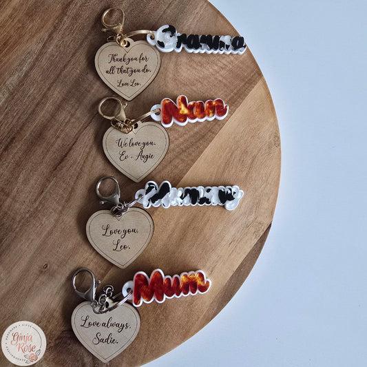 Mother's Day | Wooden Heart Bag Charm/ Keyring