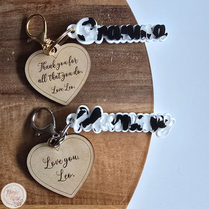 Mother's Day | Wooden Heart Bag Charm/ Keyring